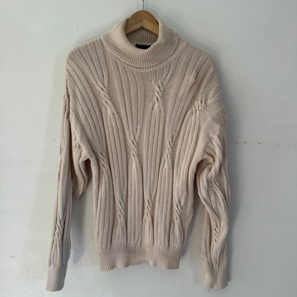 Vintage Abercrombie & Fitch Made in Italy Turtleneck Cable Knit Sweater Cream S